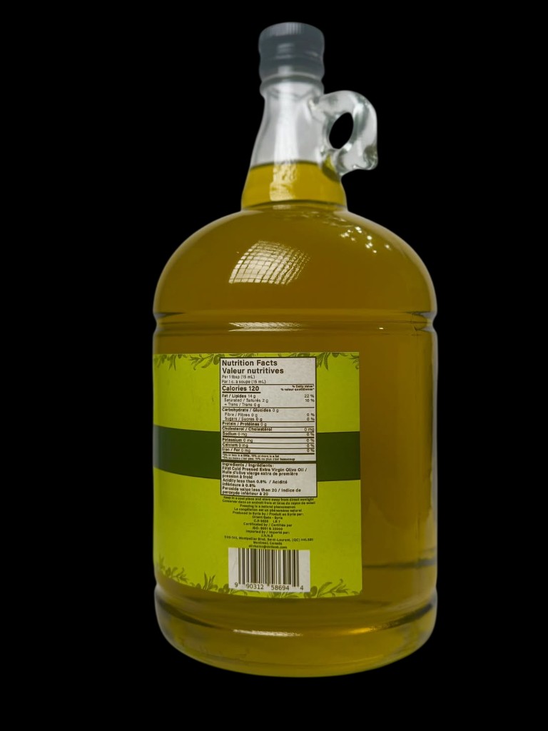 Olivka 2.88 liter jug, nutrition label